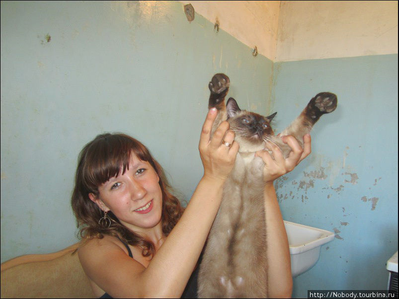 Лена и её кот Сима. Усть-Нера, Россия