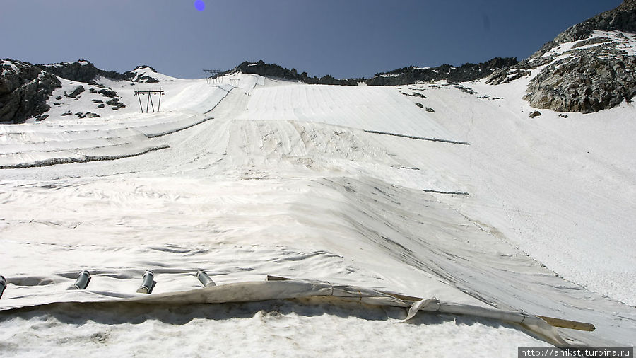 Ледник накрыт тканью. Очевидно, чтобы не растаял окончательно, чтобы снегу потом к зиме много не насыпать. Валь-ди-Соле, Италия