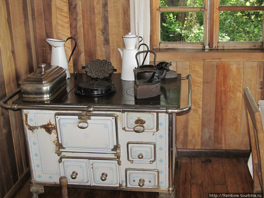 Кухонная плита с разной утварью. Обратите внимание на вафельницу (существовала уже в 19 веке) Фрутильяр, Чили