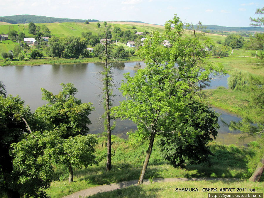 Вид на озеро Свирж из башни замка. Свирж, Украина