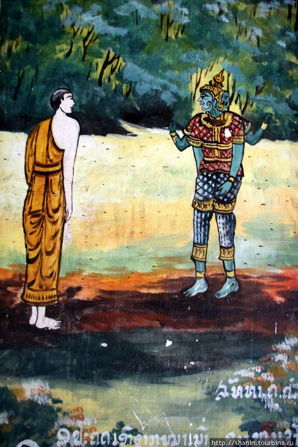 Фреска на стене храма, монастырь Моунена Сомпхуарам (Wat Mounena Somphouaram) Луанг-Прабанг, Лаос