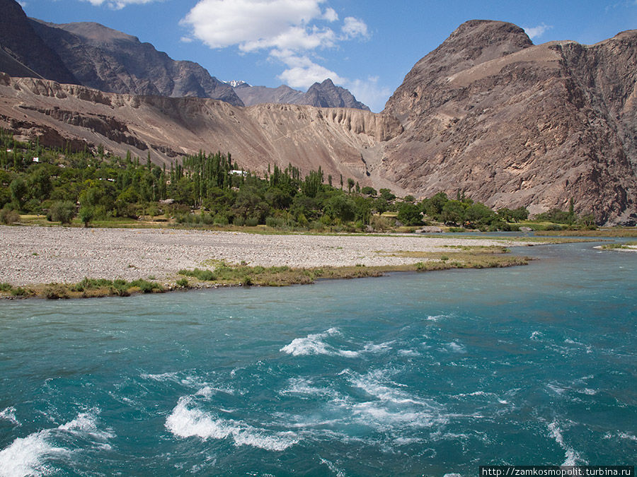 Вода в реке Мургаб у кишлака Барчадив не мутная, как в реке Бартанг, а голубая и прозрачная. Таджикский Национальный парк, Таджикистан
