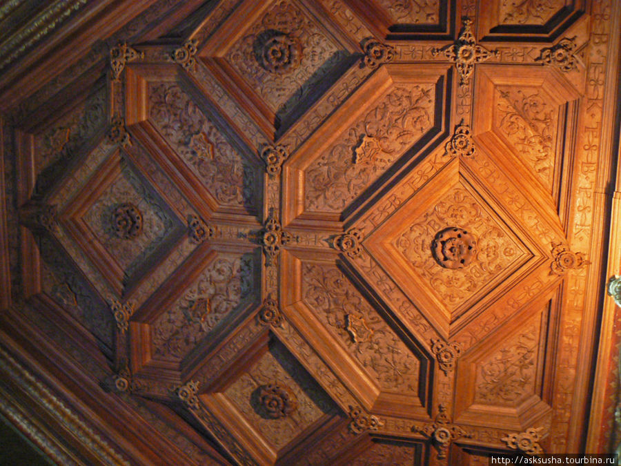 Дубовый потолок библиотеки. На нем инициалы строителей замка Т.В.К. Шенонсо, Франция