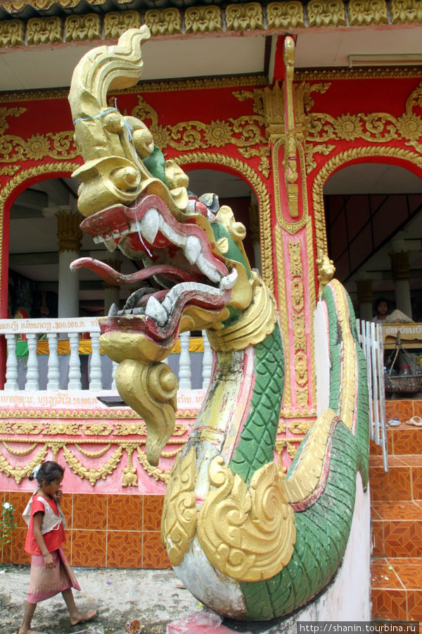 Змей у лестницы храма Провинция Тямпасак, Лаос