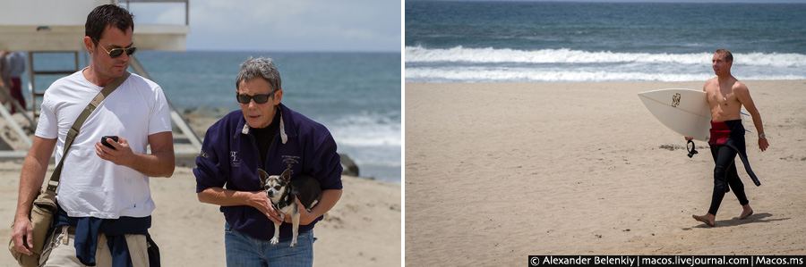 Точнее одна его половина для собак, а вторая — для сёрферов. Штат Калифорния, CША