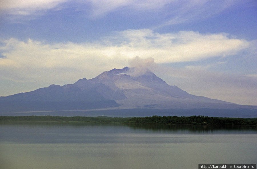 Вид на Шивелуч с озера Куражечное. Ключевская Сопка (вулкан 4835м), Россия