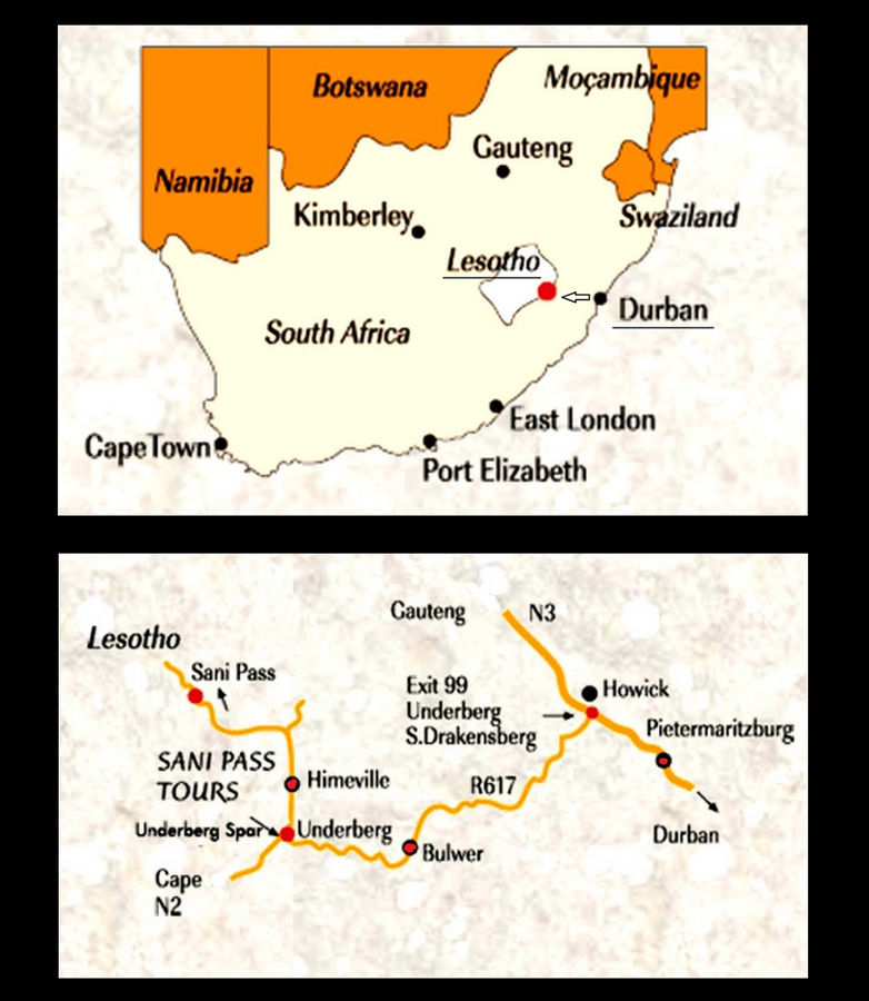 Вверху общая географическая картина. Внизу часть моего индивидуального маршрута. Лесото