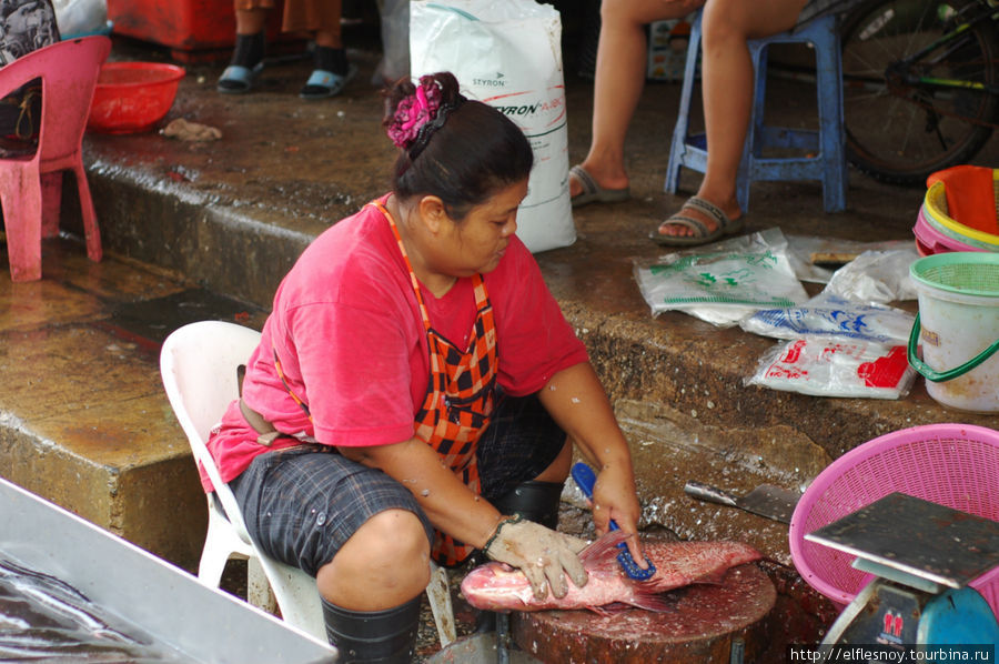 Рыбу чистят, не отходя от кассы. Бангкок, Таиланд