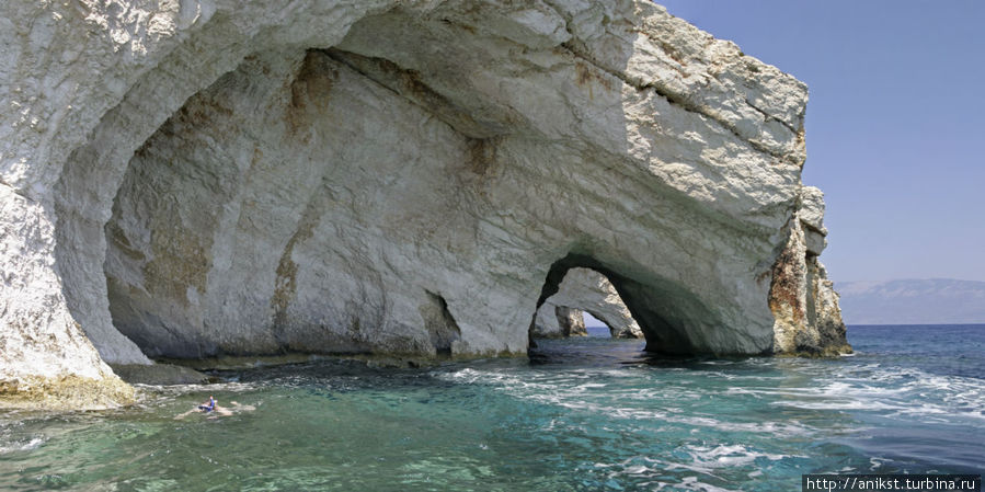 Главный кадр Голубых пещер, на всех проспектах есть. Закинф, остров Закинф, Греция