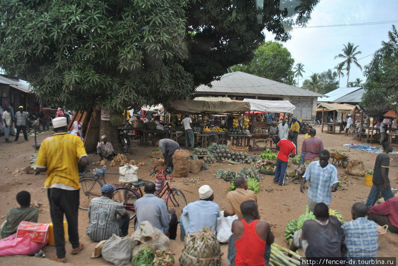 Почти в каждой деревни есть такой фруктовый рыночек, где сидящих в пыли людей существенно больше, чем продавцов) Остров Занзибар, Танзания