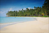 Бесконечный пляж простирается на всю окружность острова, изредка прерываясь коралловыми рифами или поваленными стволами пальм.