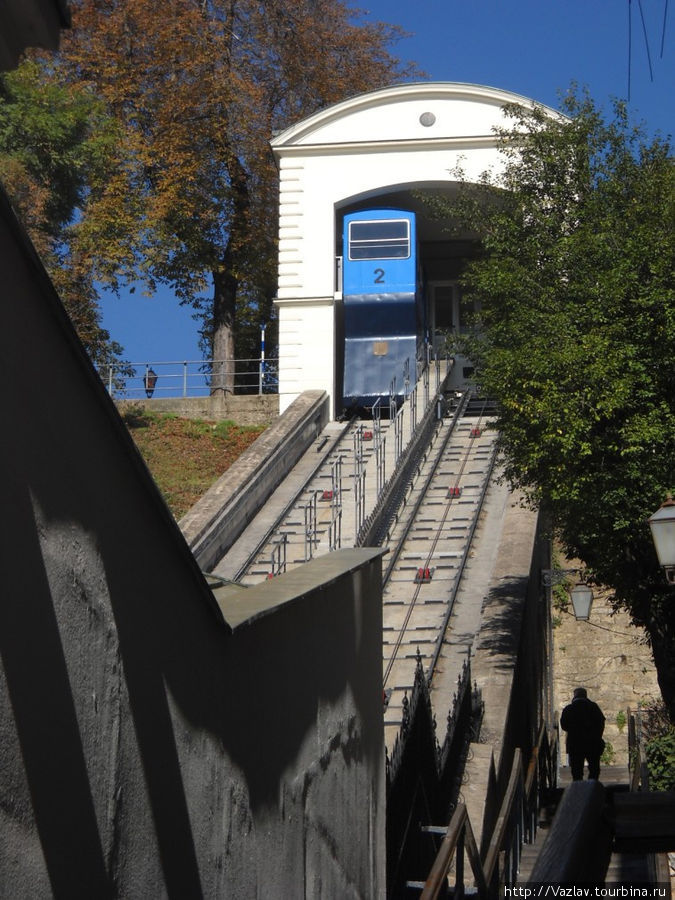Вид с нижней станции фуникулёра на верхнюю Загреб, Хорватия