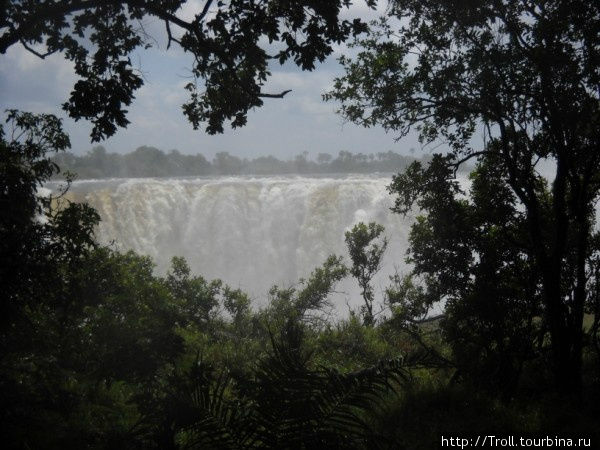 Водопад в обрамлении тропической растительности Виктория-Фоллс, Зимбабве
