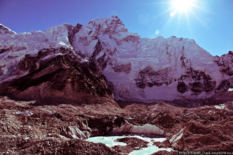 Эверест и ледник перед ним Гора Эверест (8848м), Непал