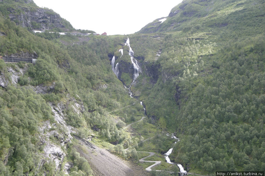 Здесь можно увидеть серпантин железной дороги Флом, Норвегия