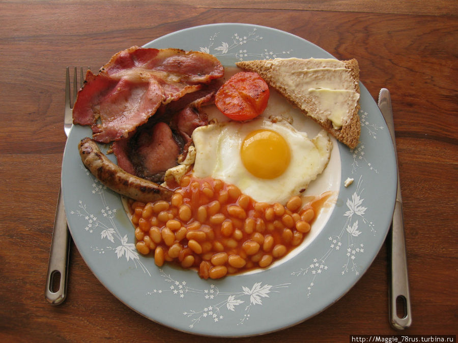 Вариант английского завтрака. Мне хватает его на день. Великобритания
