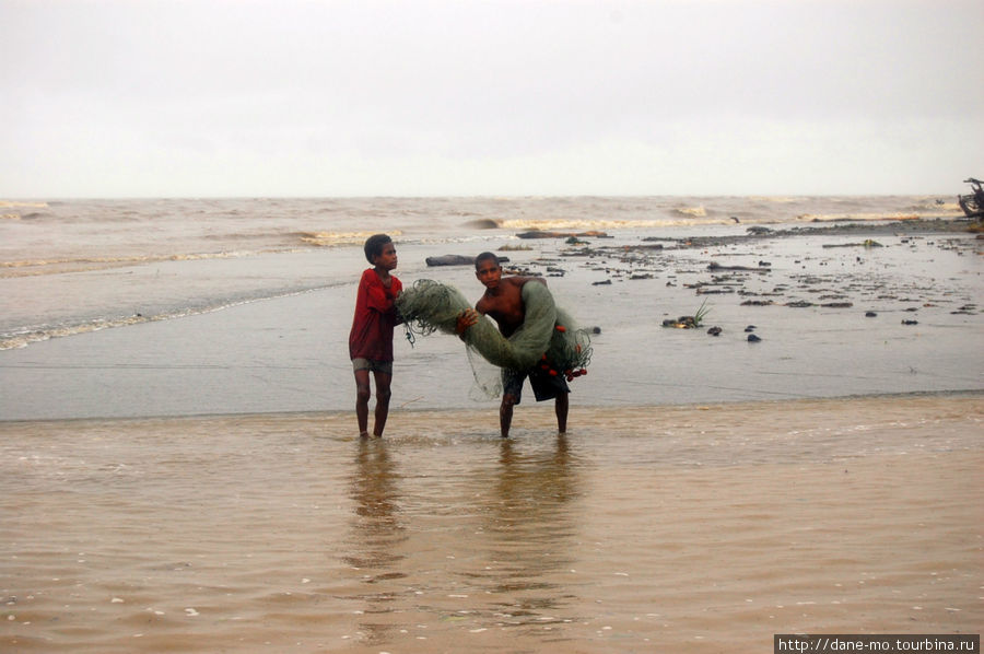 Мальчики собирают сеть после рыбалки Провинция Галф, Папуа-Новая Гвинея