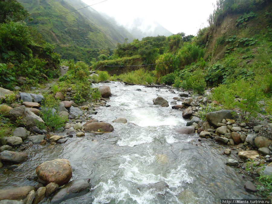 Река, которая образует водопад. Это место, где она срывается вниз — pie de la cascada. Баньос, Эквадор