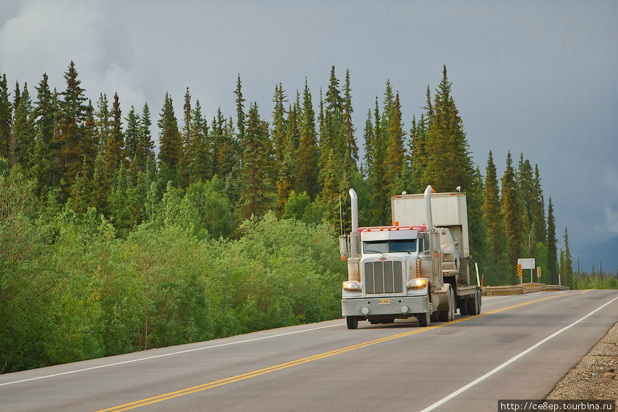 Подобных грузовиков очень много гоняет туда-сюда Штат Аляска, CША