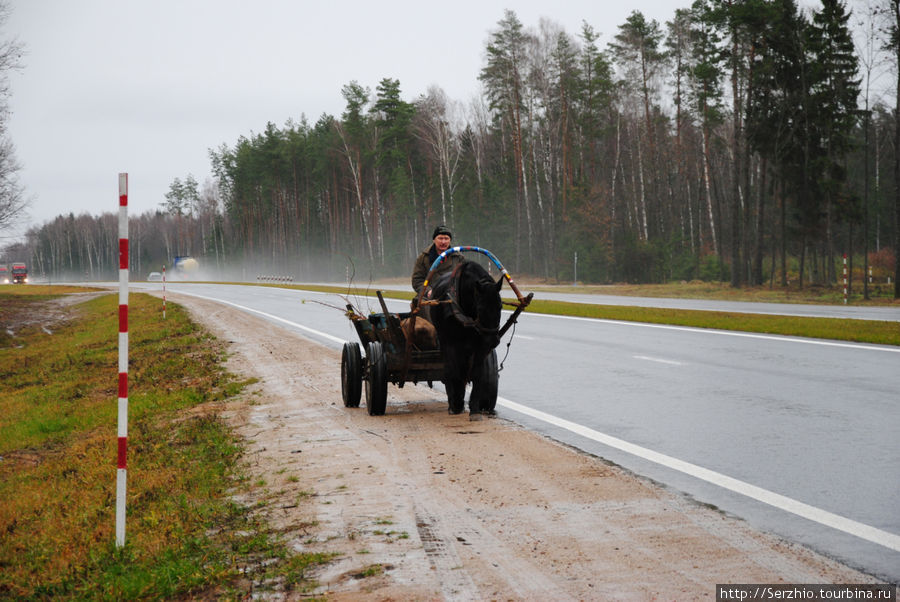Гужевая повозка на федеральной трассе Лида, Беларусь