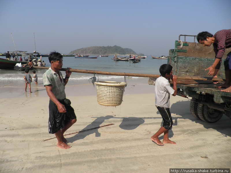 Рыбацкая деревушка. Рыбаки и лодки Нгапали, Мьянма