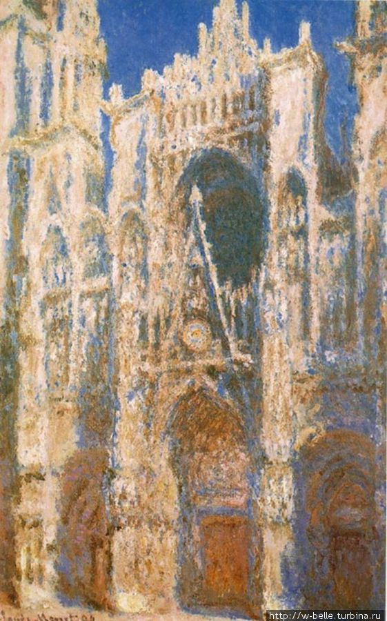 Руанский собор, портал и башня Сен-Ромен, утром, гармония белого и розового цвета, 1893г., К. Моне. Руан, Франция