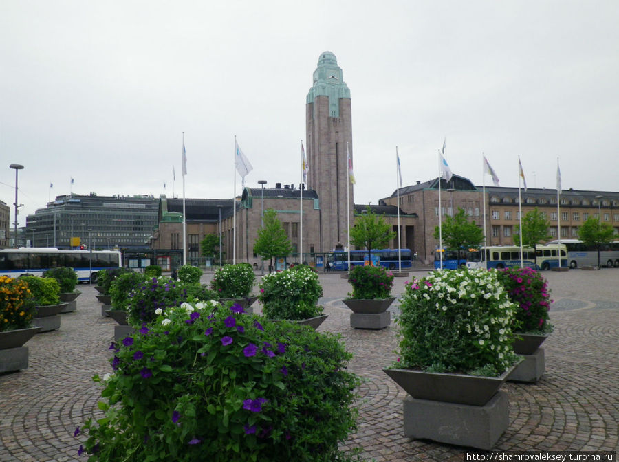 Железнодорожный вокзал. Цветы и арки Хельсинки, Финляндия