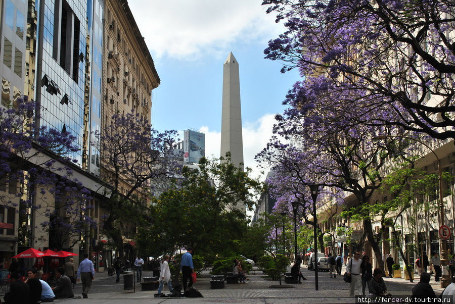 Обелиск расположен на пересечении сразу нескольких крупных улиц, и его хорошо видно со многих точек. Буэнос-Айрес, Аргентина