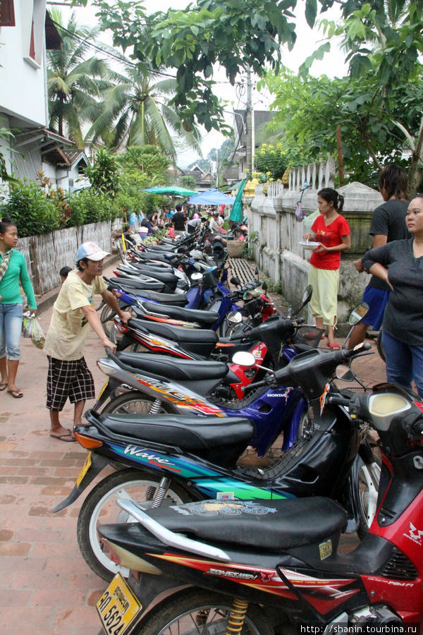 Стоянка для мотобайков в переулке — чтобы главную улицу не загромождать Луанг-Прабанг, Лаос