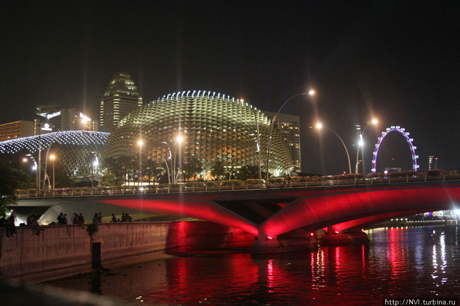 Вид на театрально-концертный комплекс  сЭспланад — один из известнейших в мире.Открыт в 2002 году.
 Этот шедевр современной архитектуры выполнен по подобию двух половинок микрофона 60-х годов. Сингапур (город-государство)
