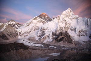 Массив Джомолунгмы и Нуптзе, ледопад и ледник Кхумбу, вид с Калапаттара