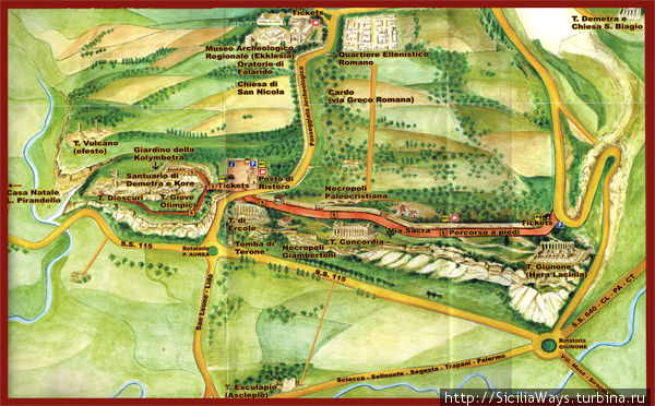Карта археологического парка Агридженто, Италия