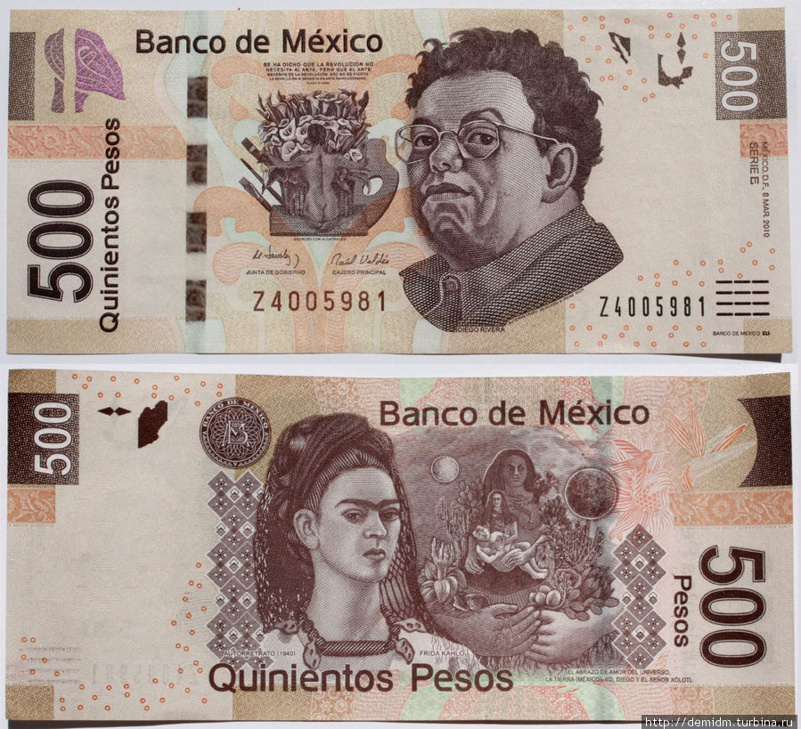 Изображены самые известные мексиканские художники — Диего Ривера и его жена Фрида Кало. Мексика