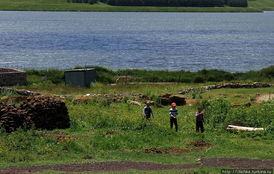 Цветы, облака и горы озера Паравани Ахалкалаки, Грузия