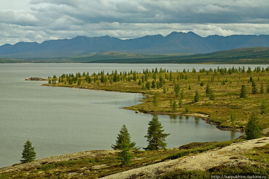 Вид в сторону южной оконечности озера Момонтай. На дальнем плане горный массив Черге. Озеро Момонтай, Россия