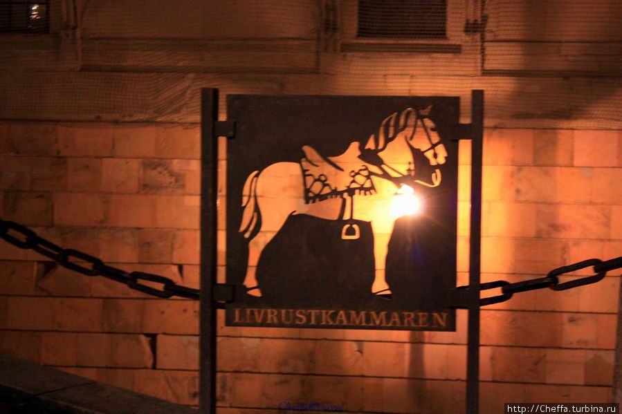 Этот стенд с прорезанным лошадиным контуром установлен около Королевского дворца., днем он не интересен, а ночью — наоборот. Стокгольм, Швеция