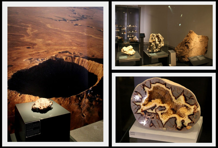 Слева осколок метеорита и фото места, где его нашли. Торонто, Канада