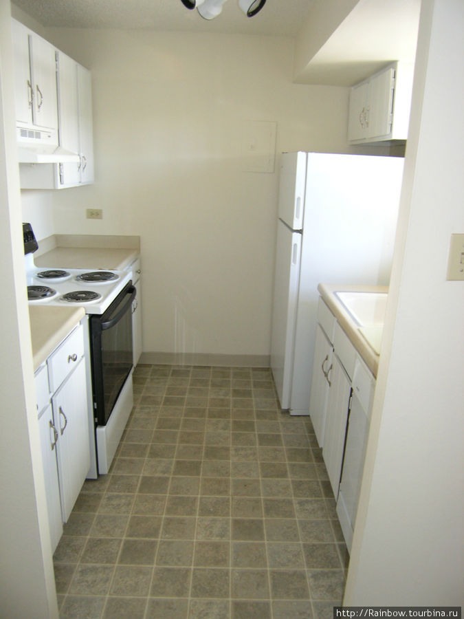 Вот например маленькая кухня   в односпальной (т.е двухкомнатной) квартире. CША