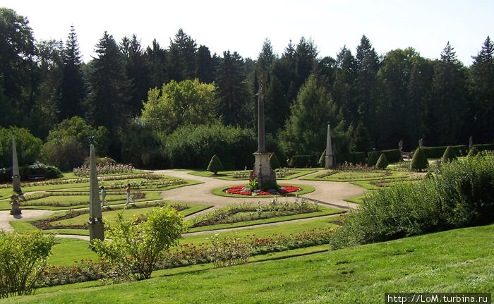 парк в английском стиле с террасами, розарием и мраморными статуями. Конопиште, Чехия
