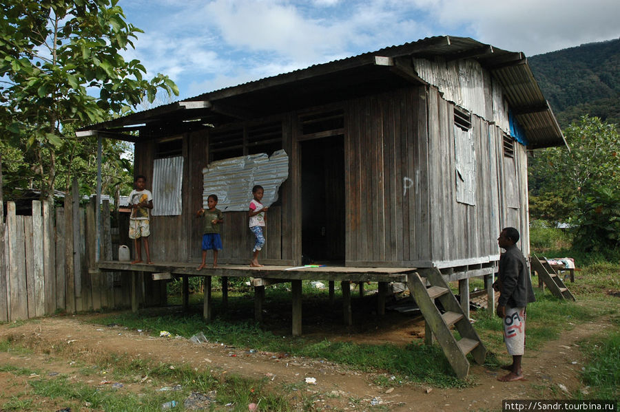 Меня приютили вот в этой хижине. Но я предпочел спать снаружи в гамаке. Папуа, Индонезия