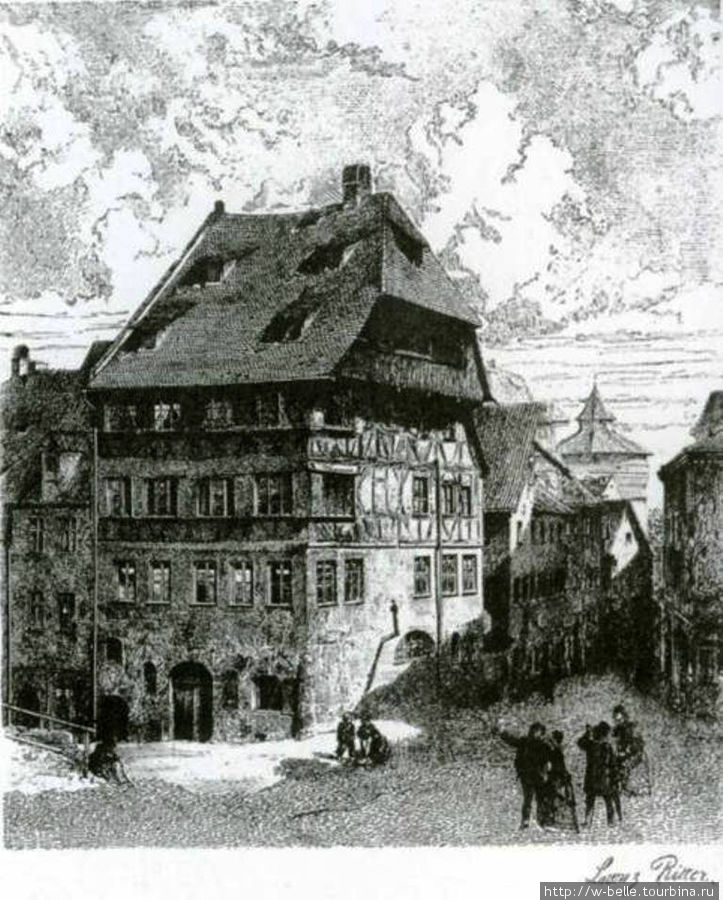 Дом Дюрера до 1900 года. Гравюра Лоренца Риттера. Нюрнберг, Германия