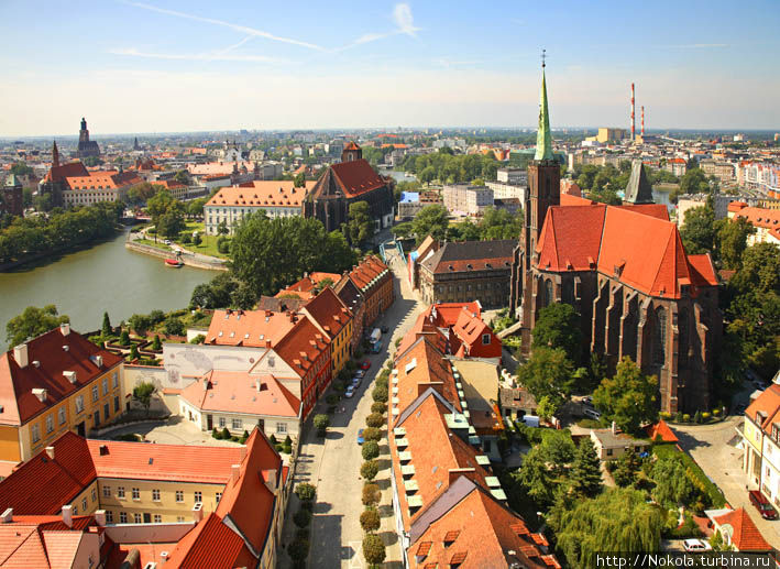 Панорама города со смотровой площадки Кафедрального собора Вроцлав, Польша