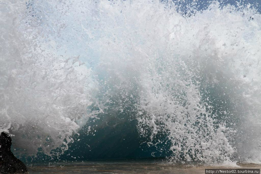 Порту Мониш. Волна у борта бассейна в океане. Регион Мадейра, Португалия