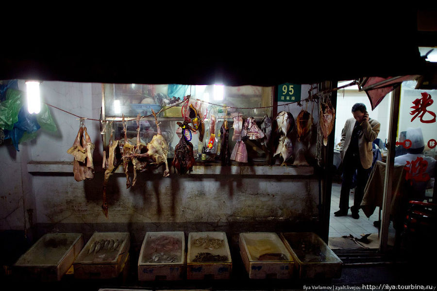 На улице продают свежие морепродукты. Шанхай, Китай