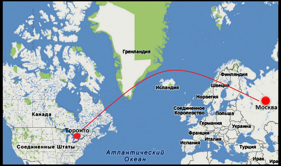 Маршрут примерный.  Над Гренландией  летели чуть выше. Гренландия