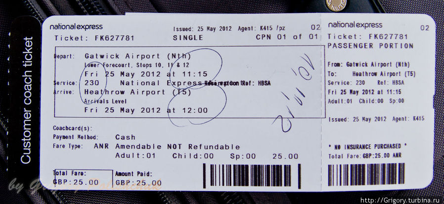 Билет на автобус Лондон, Великобритания