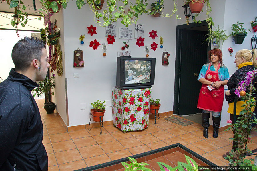 по телевизору показывается процесс изготовления этой рождественской инсталяции Малага, Испания
