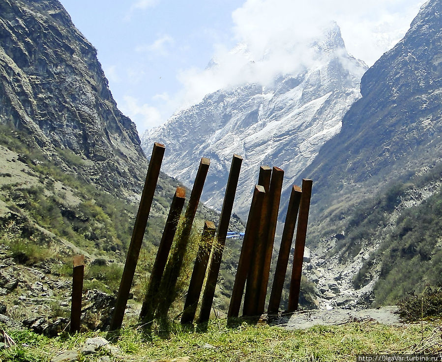 Эти бревна еще ждут своего часа и носильщика Национальный парк Аннапурны, Непал