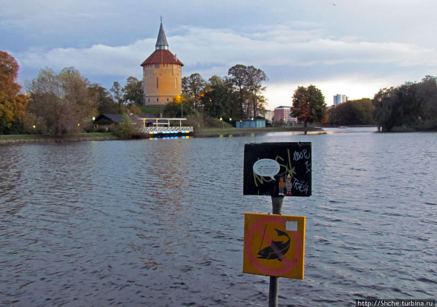 Озеро  Pildammarna, на полуостровке — ресторан и лодочная станция Мальмё, Швеция
