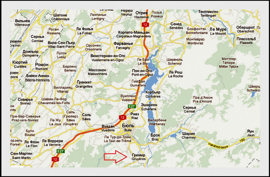 Трасса 12, если ехать на на север, ведет в г.Фрибур и г.Берн Грюйер, Швейцария